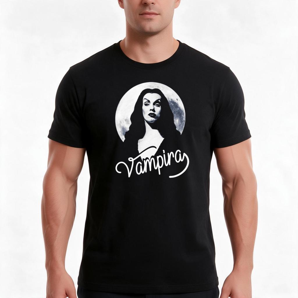 Vampira Moonlight Tshirt Summer Casual Cotton Tee Oversized Streetwear Tops Vintage Graphic Print Loose Fit Short Sleeve