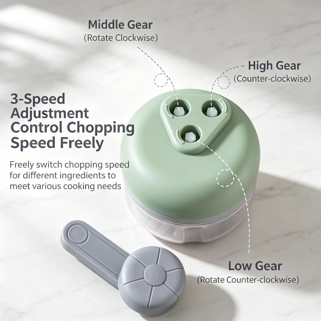 Hand‑Crank 3‑Speed Garlic Chopper, Mini Manual Garlic Mincer for Home Kitchen & Street Stall, Ginger Onion Blender