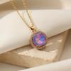 Luxurious Round Imitation Gemstones Pendant Necklace for Women 2025 New Fashion Stainless Steel Chain Jewelry Accessories
