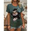 Funny 3D Cartoon Cat Print Women's T-Shirts Casual O-neck Short Sleeve Top Fashion Kawaii Animal Pattern Blouse Summer Loose Tee
