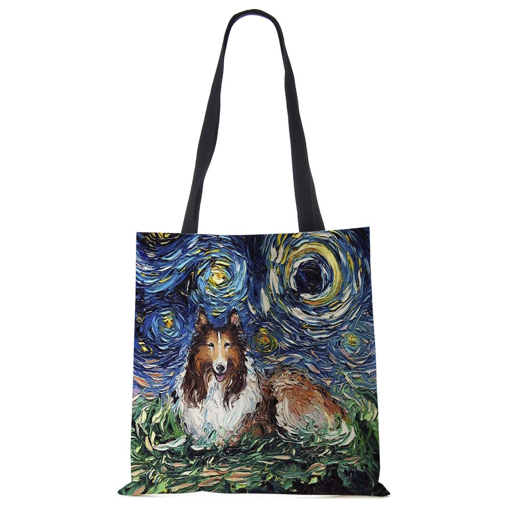 Звездное небо Животное Собака Принт Сумка-тоут Сумка через плечо Женская Большая Повседневная Сумка для покупок Дамская Ручная сумка для покупок На открытом воздухе CLE