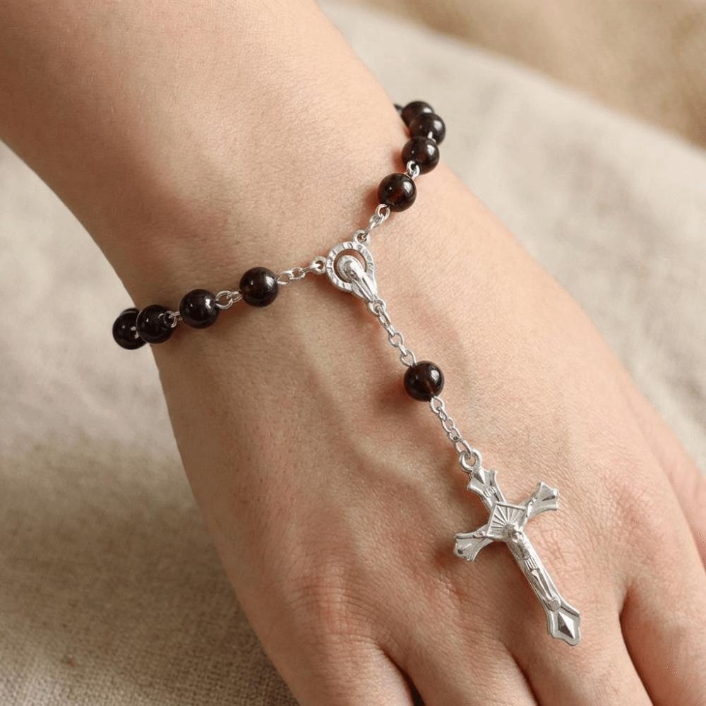 Long Religious Jewelry Set Imitation Pearl Christian Bracelet Cross Pendant Necklace Daily Wear