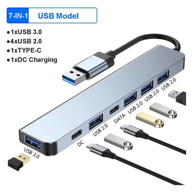 7 в 1 USB 3.0 концентратор USB C концентратор Type C на USB SD TF адаптер 5 Гбит/с высокоскоростная передача данных Type C док-станция для ПК/ноутбуков/MacBook Pro