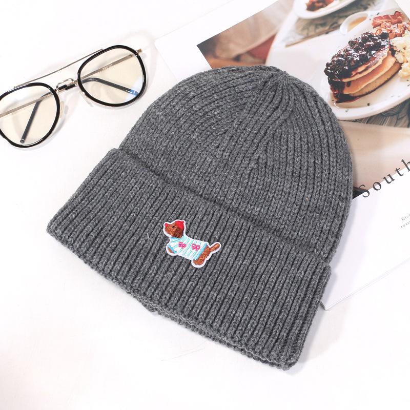 Autumn and Winter New Hat for Women Puppy Patch Knitted Hat Sweet and Cute Warm Wool Hat Outdoor Versatile Pullover Hat