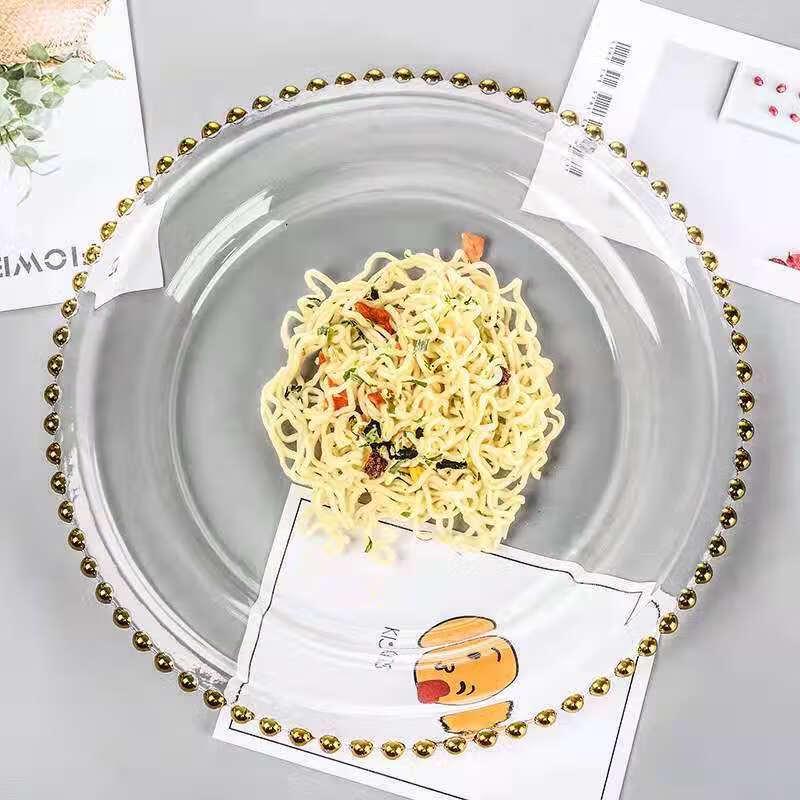 VAKADA Gold Bead Glass Serving Plates - 2 Pack