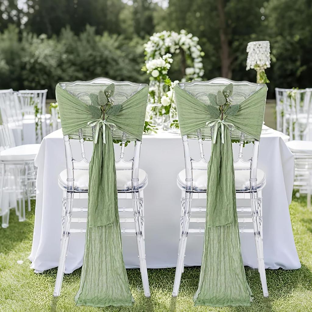 16Pcs Sage Green Wedding Chair Sashes Chair Bow Designed Decorative Chair Sashes for Wedding Reception Party Hotel Decoration