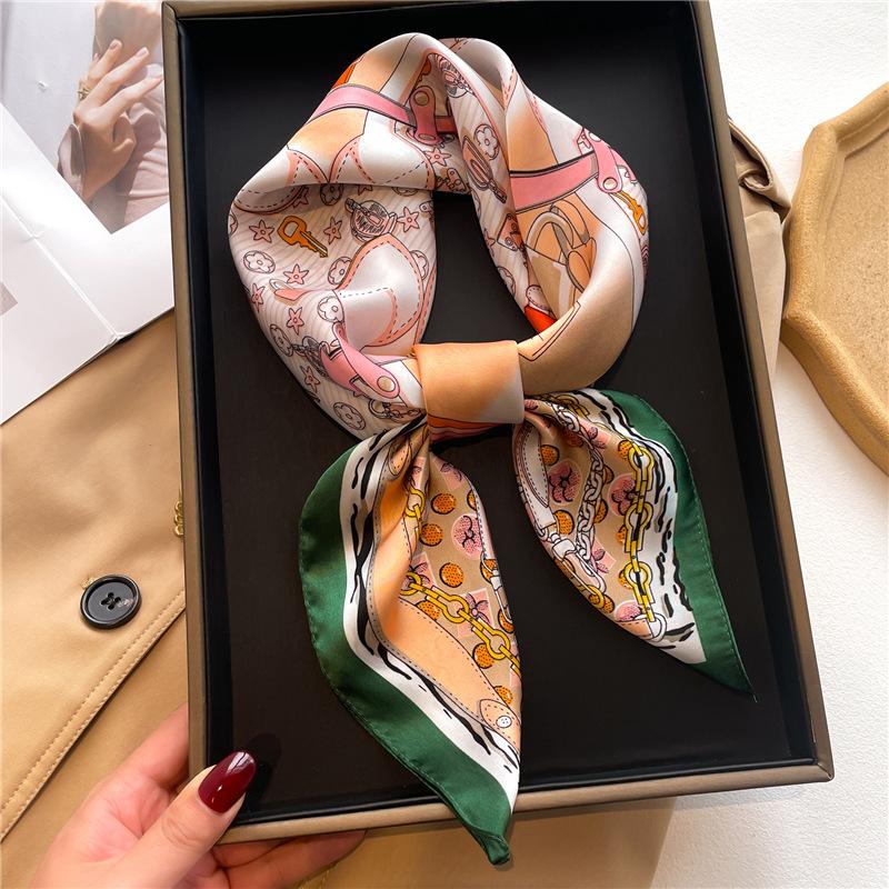 Peony Flower Small Silk Scarf Satin Versatile Scarf Thin Sunscreen Headscarf 70Cm Simulated Silk Square Scarf