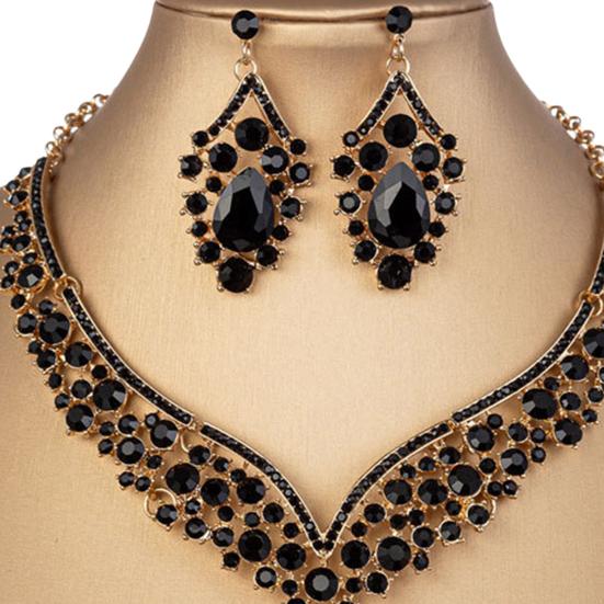1 компл. свадебные серьги, ожерелье, капли воды, стразы, ювелирные изделия, геометрический регулируемый комплект ювелирных изделий для свадьбы