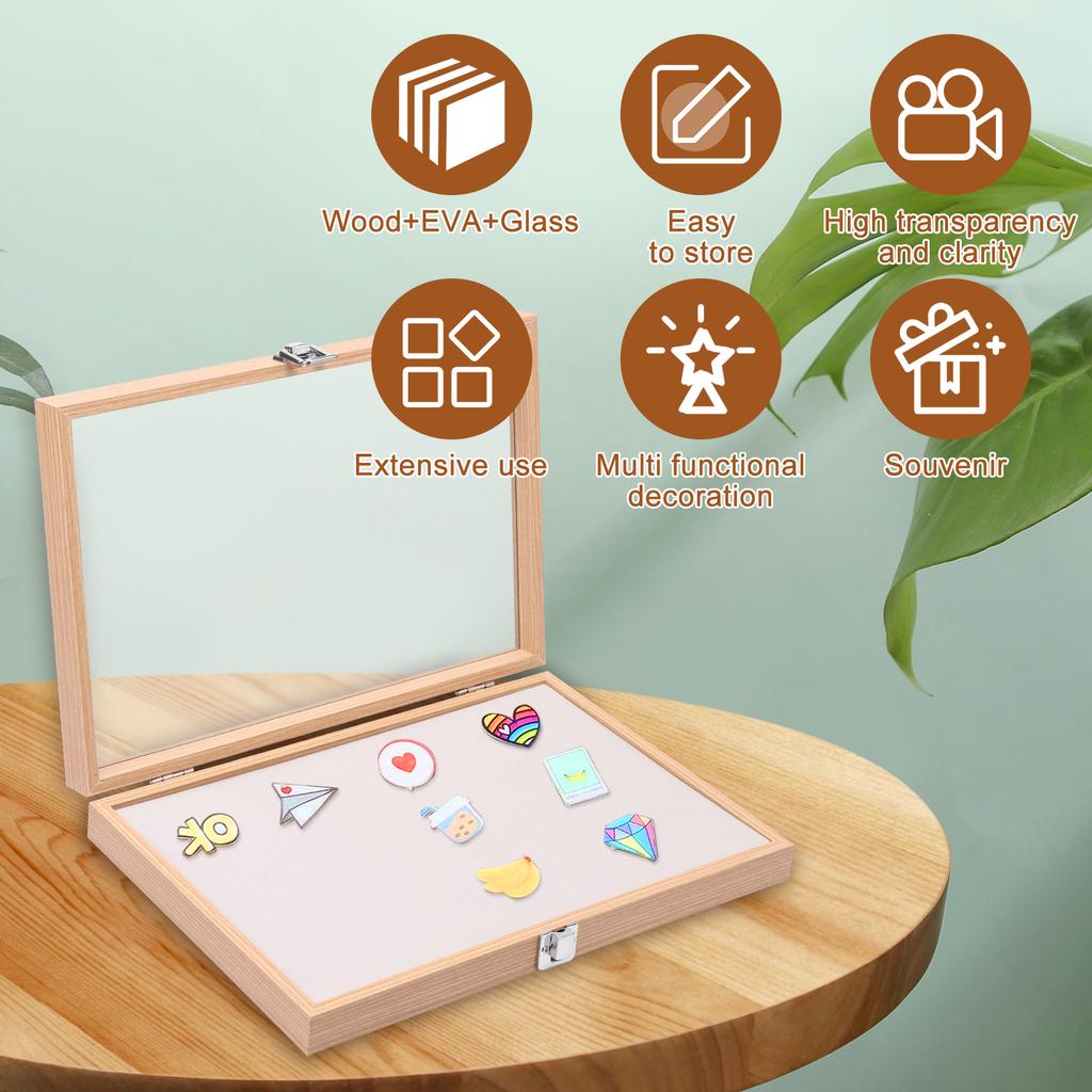 Витрина для значков Пылезащитная коробка для хранения значков Витрина для эмалевых значков с прозрачной крышкой Для демонстрации коллекции медалей и ювелирных изделий Рамка для демонстрации