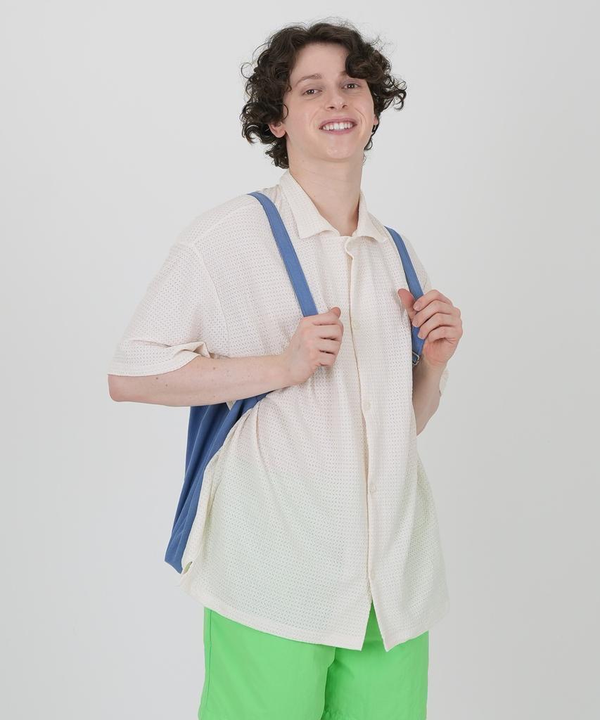 THE-ABON Linen Spandex Oversized Half Shirt Mint
