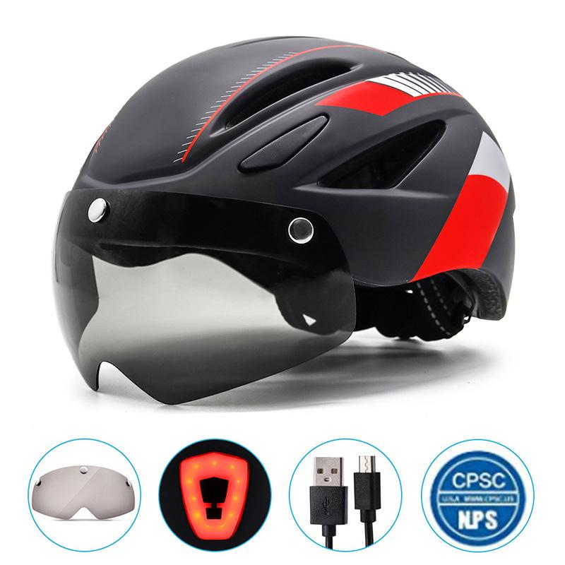 Cross-border Adult Sports Cycling Helmet Magnetic Goggles Outdoor Road Bike Cycling Helmet with Tail Light