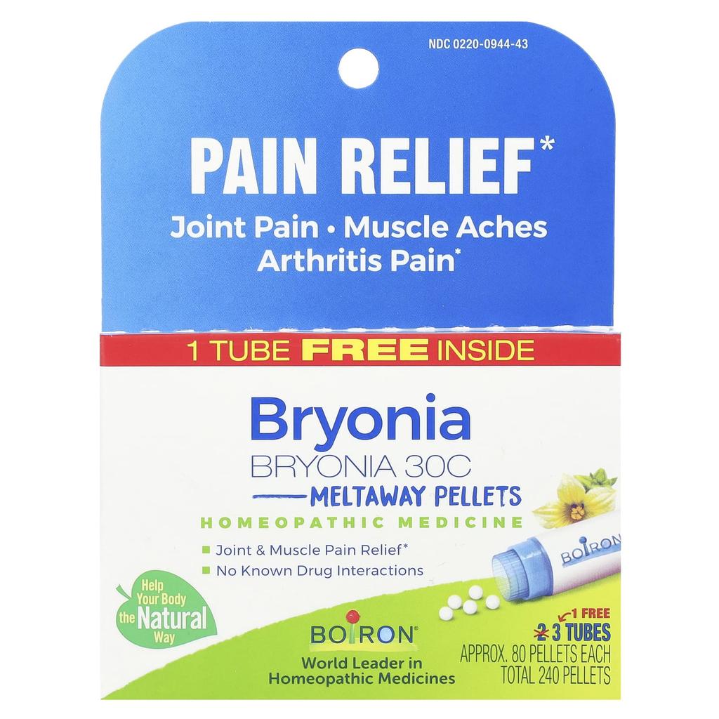 Pain Reliever with Bryonia, Dissolving Pellets, 30C, 3 Tubes, 80 Pellets Per Tube