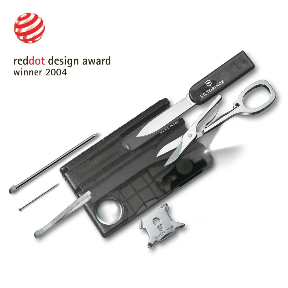 Victorinox Swiss Card Light Полупрозрачный черный Швейцарский армейский канцелярский инструмент с увеличительным шариковой ручкой LED и Phillips Этот компактный имеет 13