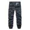 Men Cargo Pants Solid Color Zipper Fly Multi Pockets Drawstring Elastic Waist