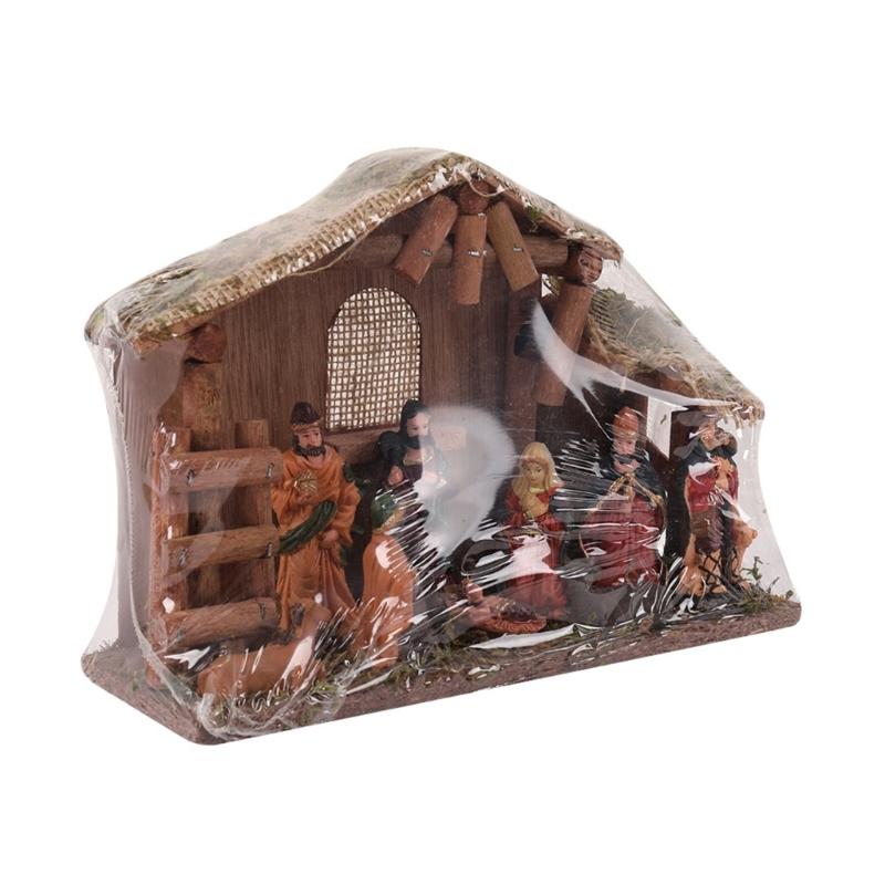 Mini Christmas Nativity Set Holy Family Resin Figurine Statue with Stable Miniature Christmas Nativity Scene Sculptures