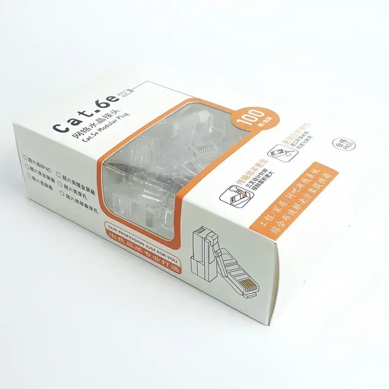 100Pcs/Box Gold Plated RJ45 Plug Network Crystal Head Gigabit Ethernet Cable Connector Cat5e/Cat6e with Shield