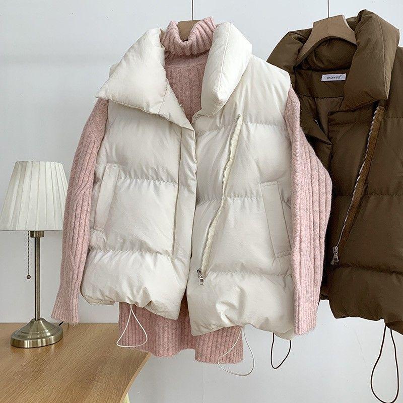 2025 Autumn/Winter Women's Short Stand Collar Down Cotton Vest - Korean Style Sleeveless Outerwear