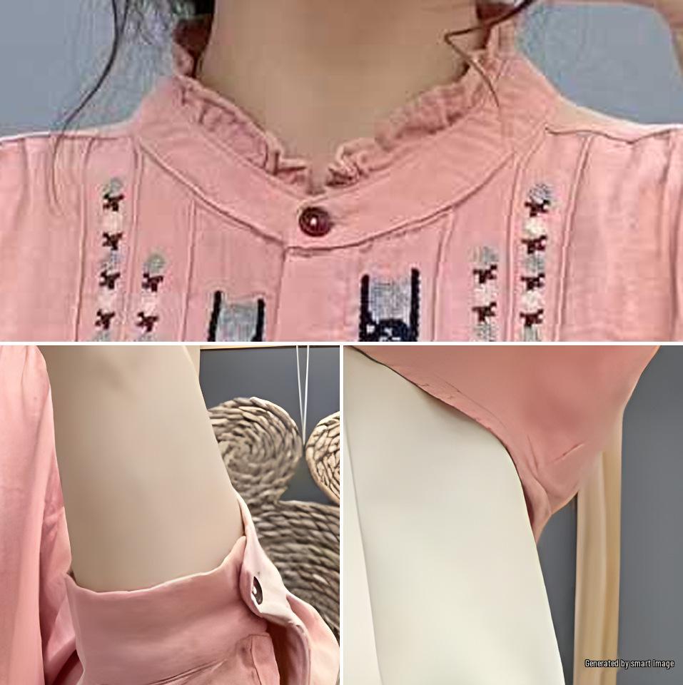 Женская хлопковая рубашка с длинным рукавом и вышивкой, этнический стиль, свободный крой, ретро, стройнящий топ