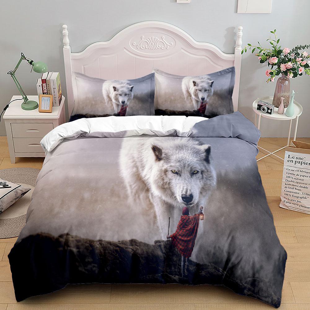 Comforter Digital Wolf Print Bedding Set - Doona & More Available In Single Twin Double Queen King & Cal King Sizes