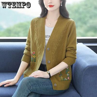 Женский вязаный кардиган, куртка, свитер на весну и осень, свитер в стиле вестерн для мам среднего возраста, верхняя одежда