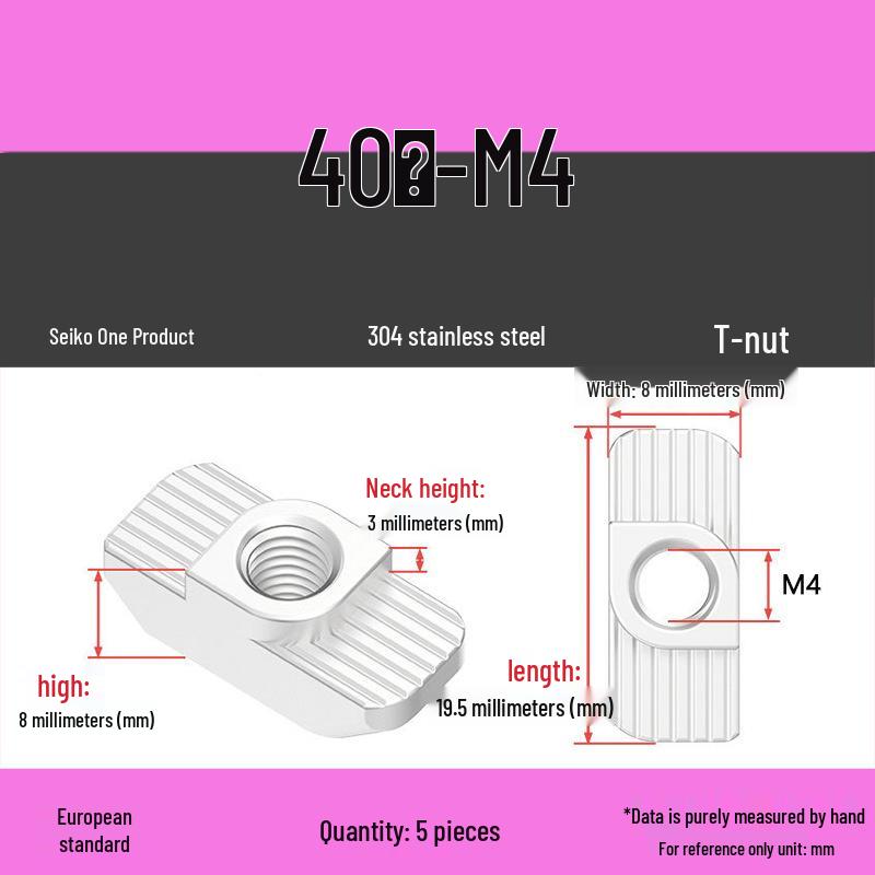 European Standard T-Slot Aluminum Profile Nuts: Wing Nuts M3-M8, Types 20/30/40/45.