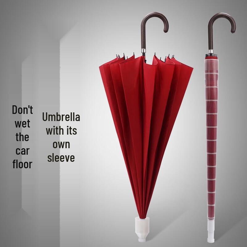 Hongye 16-Rib Semi-Automatic Windproof Straight Umbrella