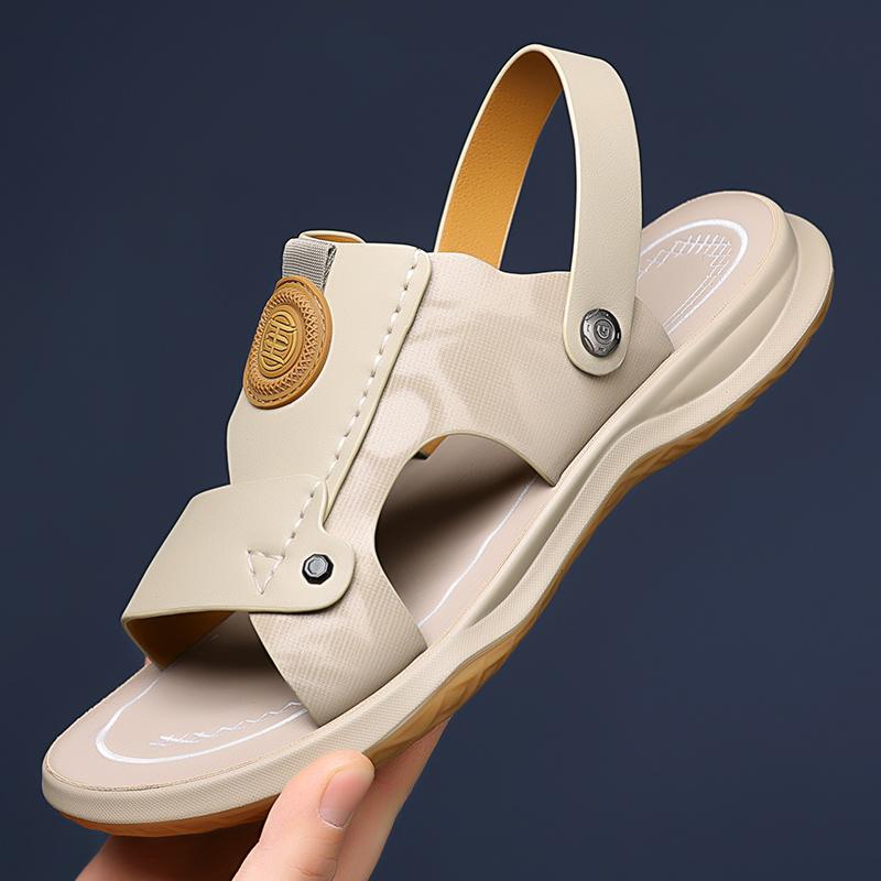 Модные мужские тапочки, летние сандалии, мужские кожаные сандалии для взрослых, на толстой подошве, нескользящие сандалии с открытым носком, мужская обувь