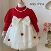 Платье с бантом для девочек, осенне-зимнее детское бархатное утепленное тюлевое платье с длинными рукавами из 2 предметов для маленьких детей, вязаные тюлевые платья для детей от 2 до 8 лет