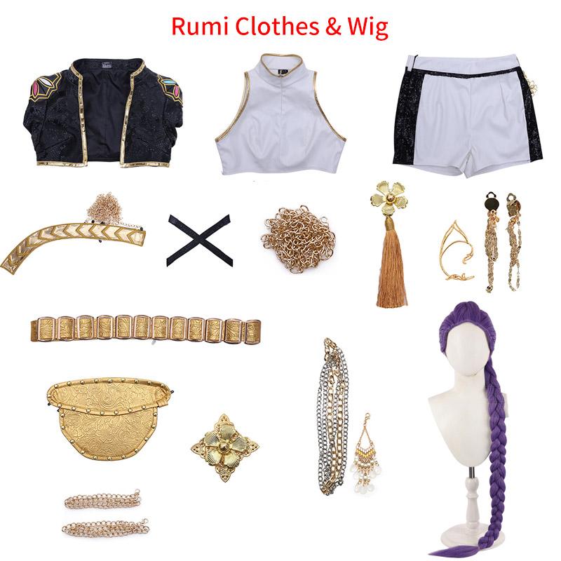 Руми Зои Мира Черные костюмы Косплей костюм Парик Охотник на демонов Ролевая игра K-pop Идол Сценическое выступление Хэллоуин Карнавальные наряды