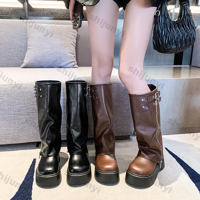 Женские мотоциклетные ботинки на толстом каблуке с платформой, осенние ботинки с пряжкой и ремешком на толстом каблуке, женские модные брюки из искусственной кожи Botas Mujer