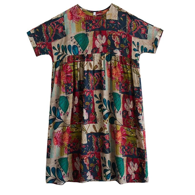 Новое хлопковое винтажное платье с цветочным принтом больших размеров с коротким рукавом для женщин, повседневное свободное длинное летнее платье