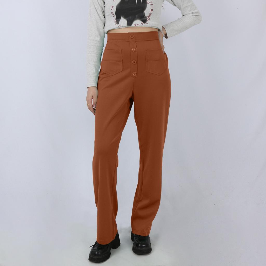 Женские повседневные прямые брюки с высокой талией и пуговицами, эластичные деловые рабочие брюки с несколькими карманами