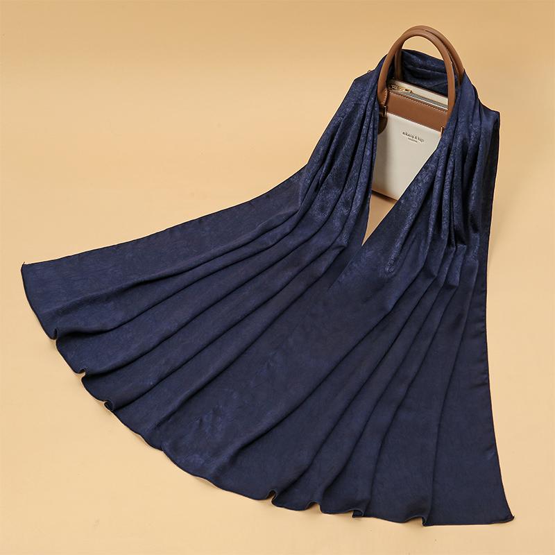 Fashion Design Classic Shiny Silk Scarf Women Soft Hijab Solid Color Handband Shawls Wraps Muslim Scarves Stole