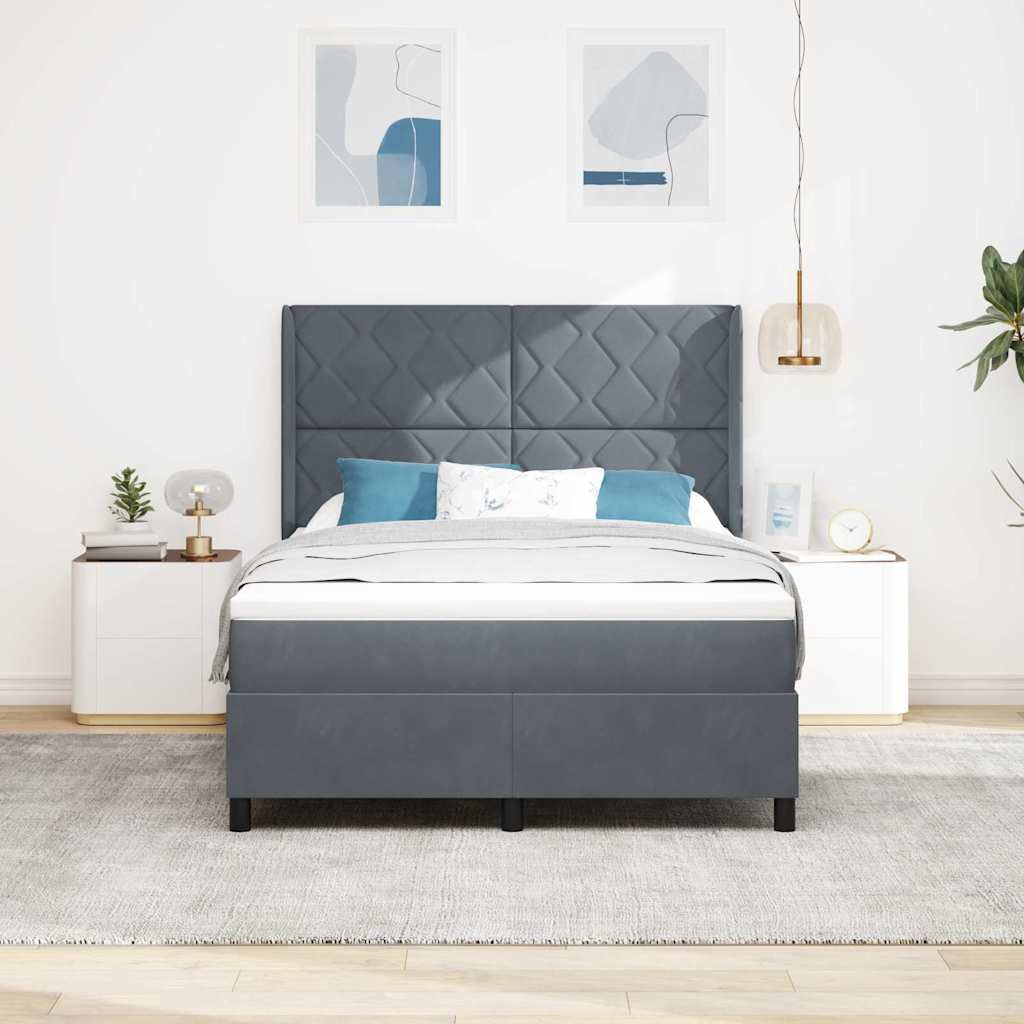 Boxspring Bed with LED Light Strips Dark Gray 140 x 200 cm Velvet