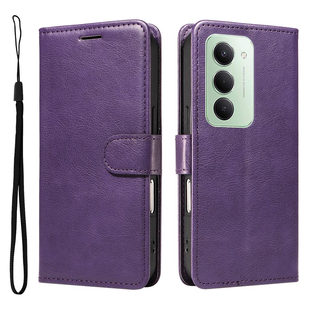 Для Xiaomi Redmi 15 4G (США) (171 мм) Кожаный чехол-кошелек с ремешком Однотонный чехол-подставка для телефона