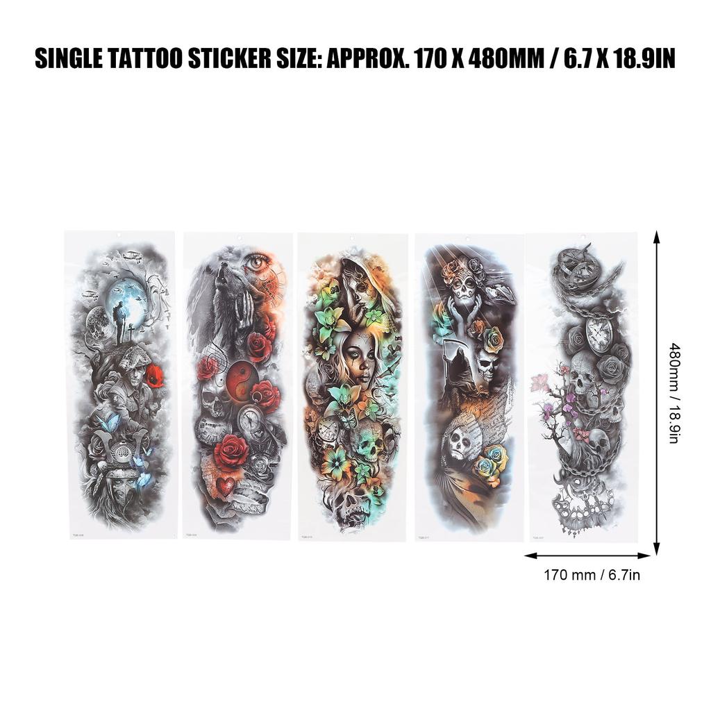 Водонепроницаемые временные татуировки, наклейки тату на всю руку, долговечные поддельные татуировки, 5 шт./набор