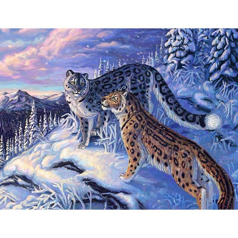 DIY 5D алмазная живопись снежные барсы Алмазная вышивка пейзажи животные вышивка крестиком полная круглая дрель домашний декор подарок