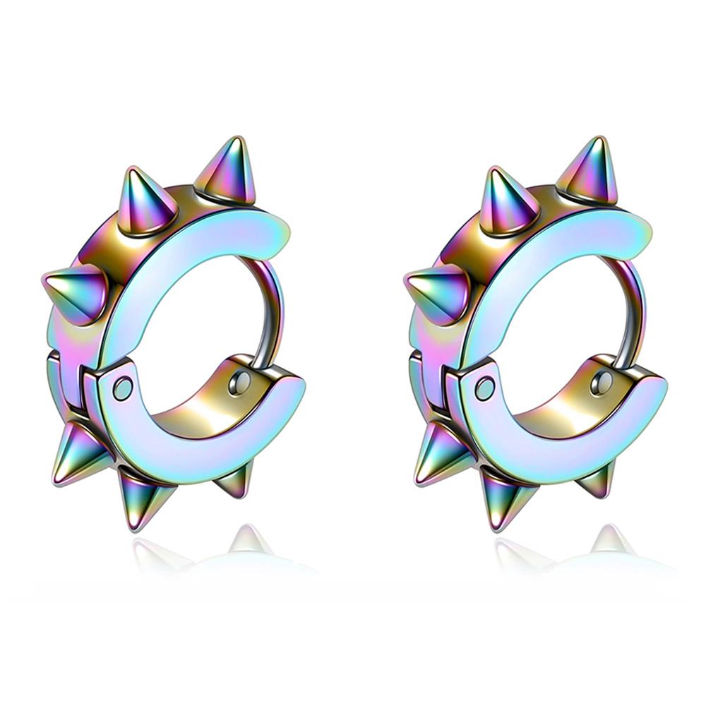 Cool Colorful Small Stud Earrings for Women Men Piercing Stainless Steel Circle Hoop Earrings Punk Girl Dangle Earrings