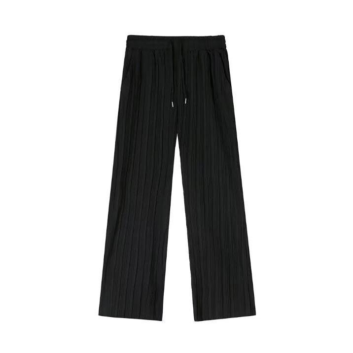 Men's Pleated Ice Silk Wide-Leg Pants - Summer Korean Style, Loose Fit, Trendy Brand, High-End, Nine-Point Casual Pants