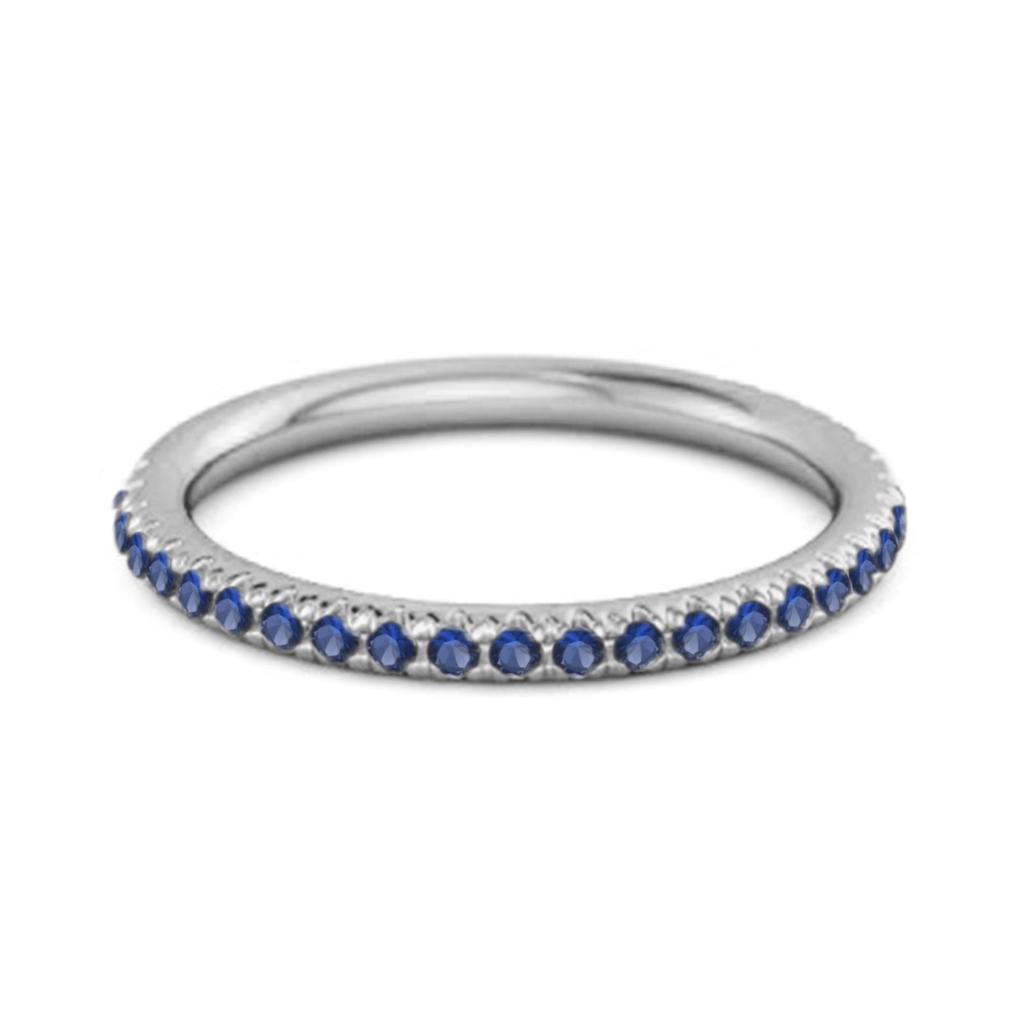 Blue Sapphire Round Eternity Ring - 925  Sterling Silver