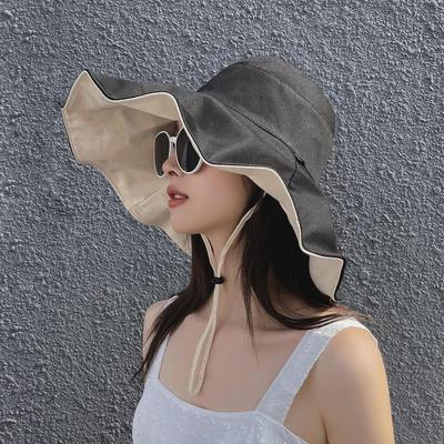 Женская модная складная шляпа от солнца: Двусторонняя, защита от УФ-излучения, большие поля, летний козырек