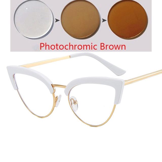 Полурамка, синий свет, блокирующие кошачий глаз, оптические очки с рецептом, женские фотохромные очки для близорукости, 0-0,5-0,75-6