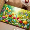 1Pcs Vibrant Floral Pattern Floor Mat Modern Kitchen Polyester Rug Non-Slip Colorful Indoor Carpet, For Home Bathroom Bedroom Living Room Decor