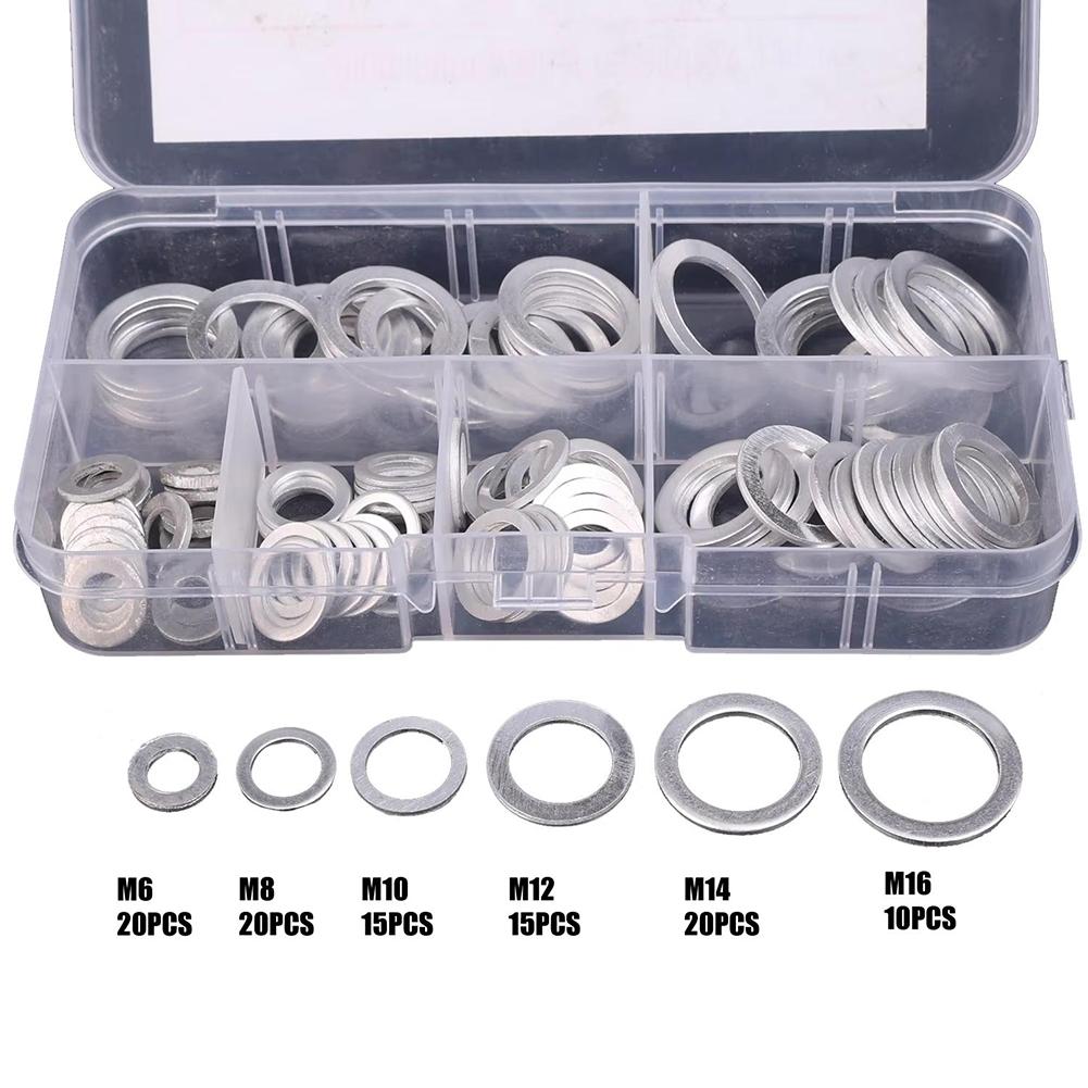 Медная шайба Плоское кольцо Уплотнительная прокладка Набор с разными размерами в пластиковой коробке для хранения