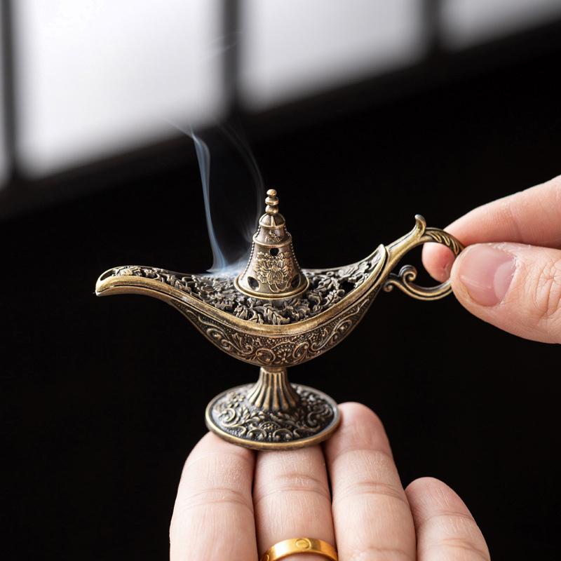 HOT Antique Style Lamp Metal Incense Burner Scented Unscented Candle Holder Home Decor Gift Arabic Incense Burner