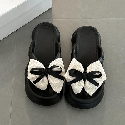 Дизайнерские персонализированные милые тапочки с бантом, женские летние модные повседневные сандалии для улицы, облачные нескользящие прохладные тапочки