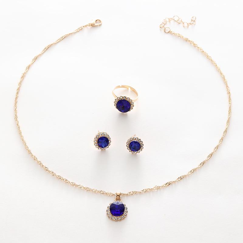 Комплект женских украшений Shein с круглыми бриллиантами и цирконами, хит продаж: Ожерелье, серьги и кольцо.