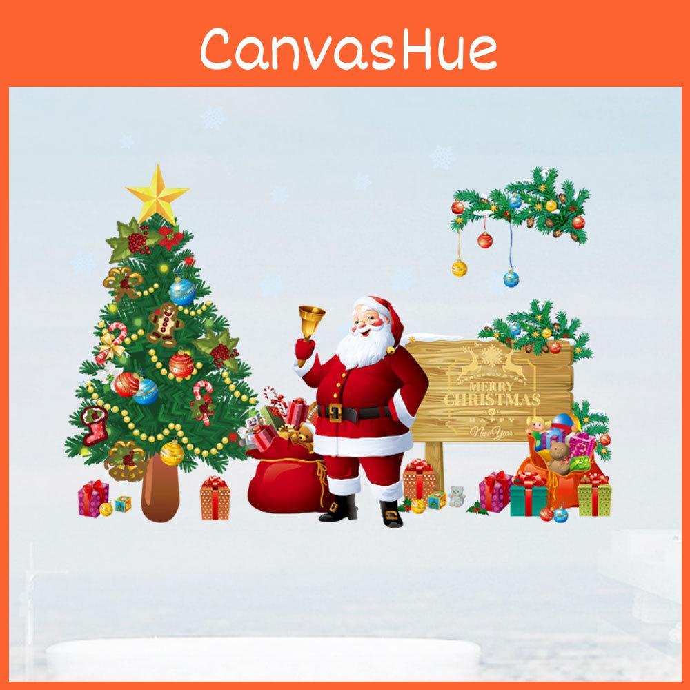 Christmas Wall Art Pvc Removable Santa And Tree Decal For Living Room And Commercial Spaces