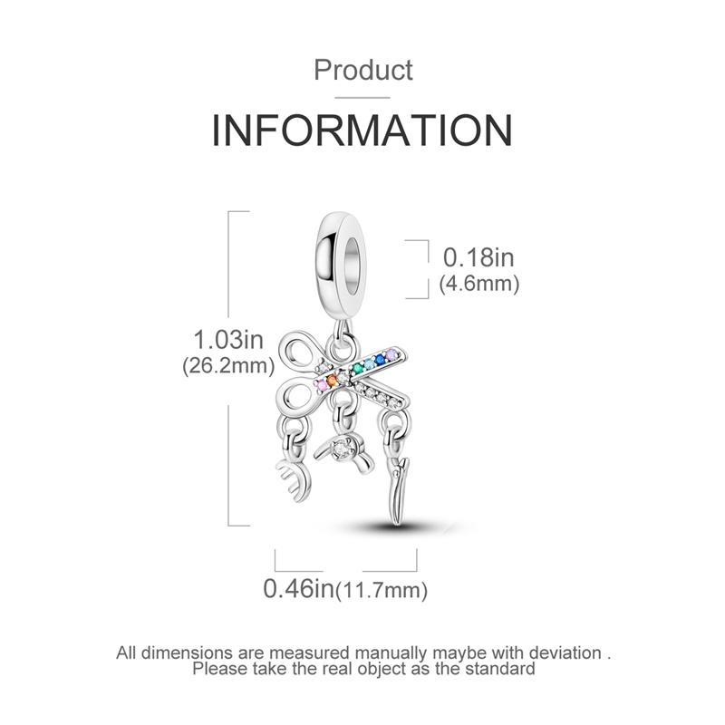 Charms Plata Creative Scissors Stand Hair Comb Pendants Fit Original Bracelets Charms For Women Jewelry Diy Making Gifts