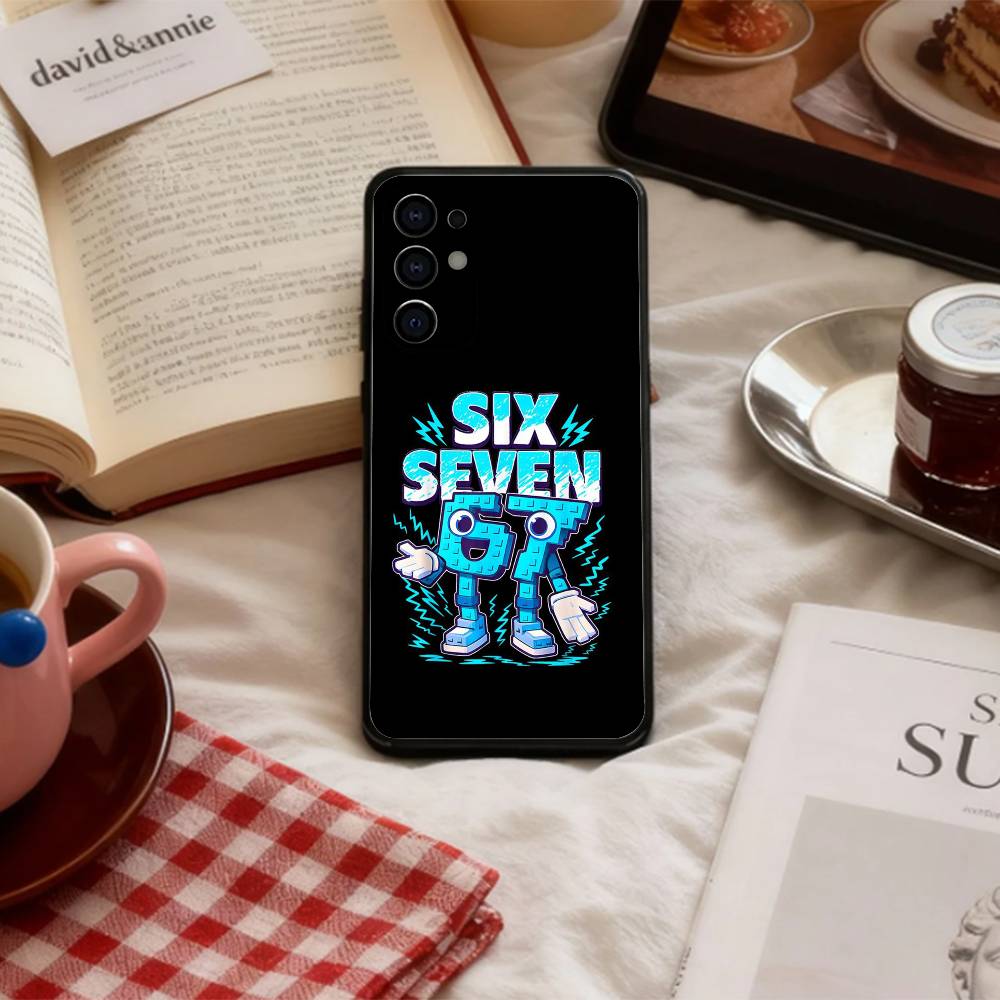 67 S-Six S-Seven Мем A-Эстетика Чехол для телефона для Samsung S 25,24,23,22,30,21,10,9,Ultra,Plus,Lite,FE,4,5 G Мягкий черный чехол